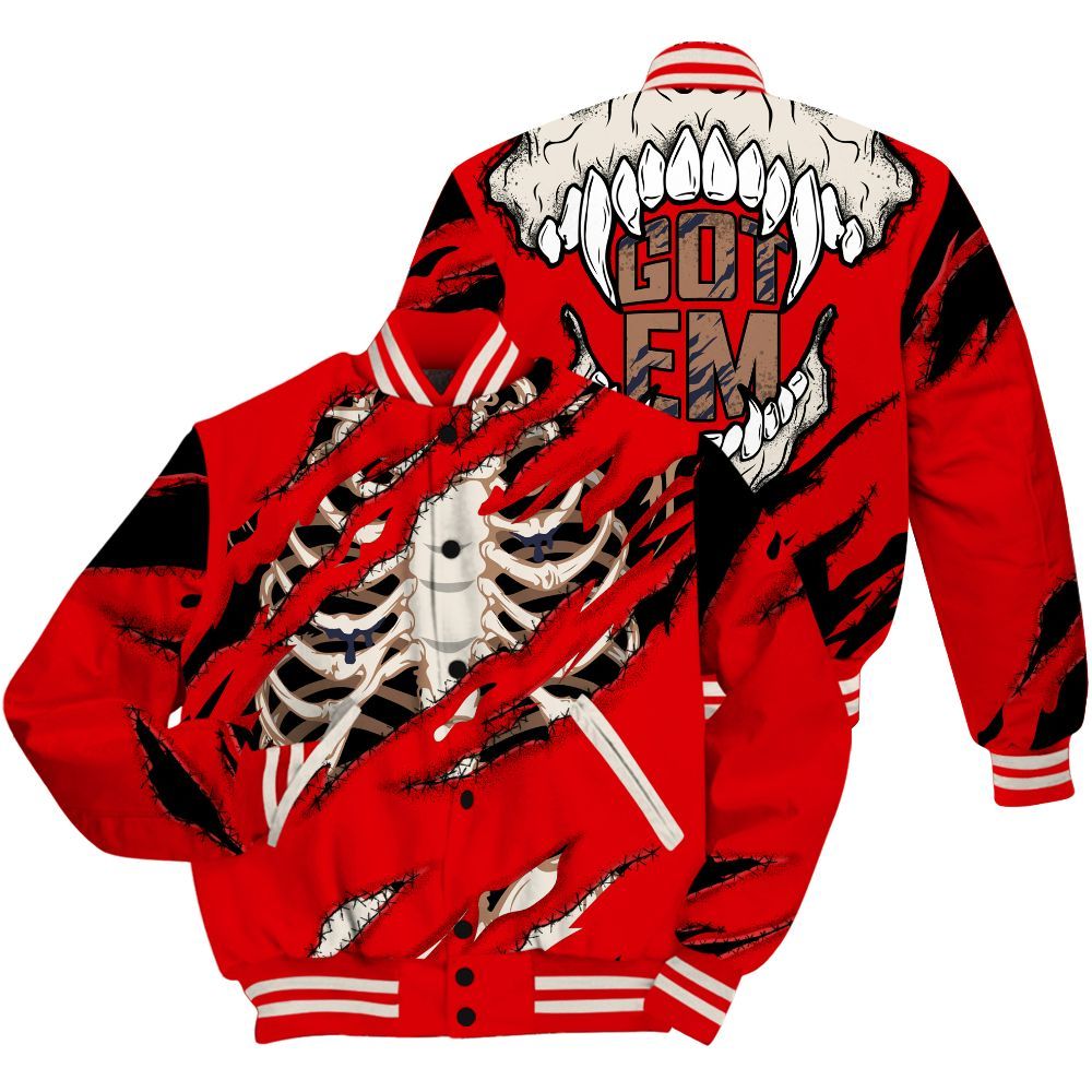 Varsity Jacket To Match Low OG Howard University 1s Shirt, GOT 'EM Skeleton Scratch All Over Print