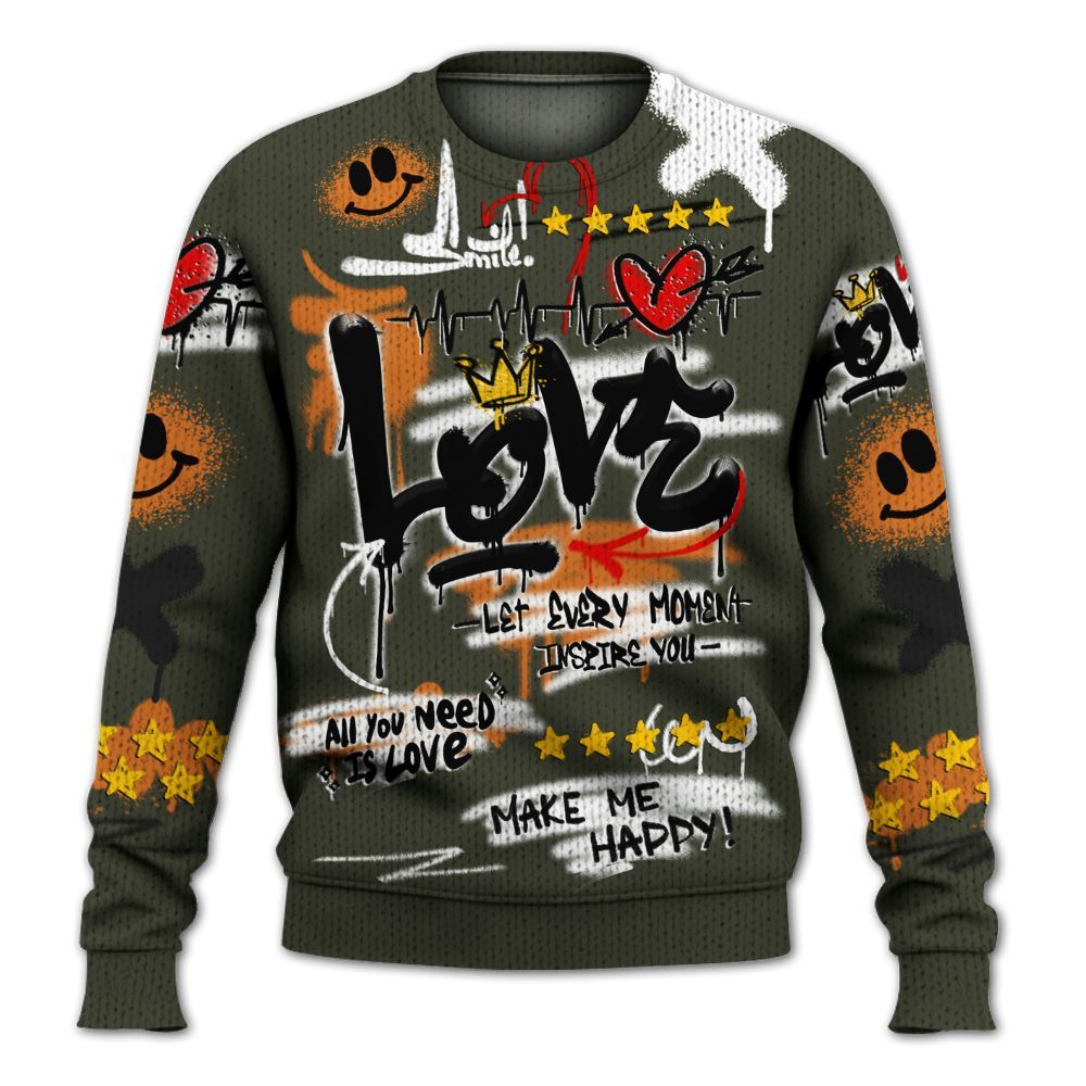 Sweater To Match Retro Undefeated 4s - Happy Love Beats Graffiti Graphic