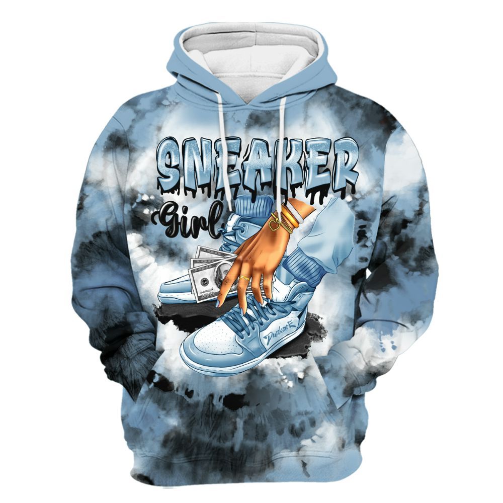 Hoodie To Match High University Blue 1s - SNEAKER Girl Money Drip Tie Dye All Over Print