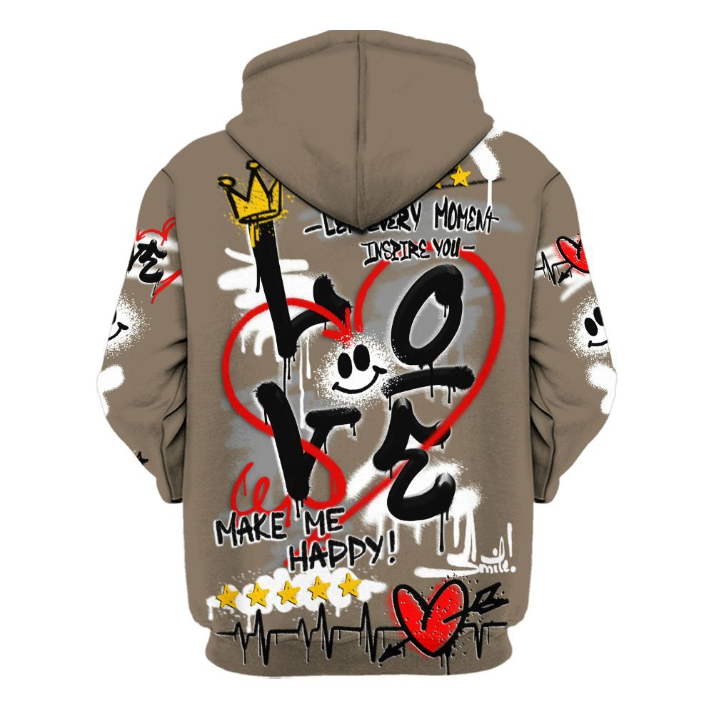Hoodie To Match Low OG Dark Mocha 1s - Happy Love Beats Graffiti Streetwear All Over Print