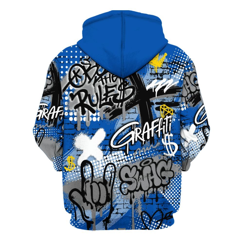 Hoodie To Match Racer Blue 5s - True It Real Graffiti Streetwear All Over Print