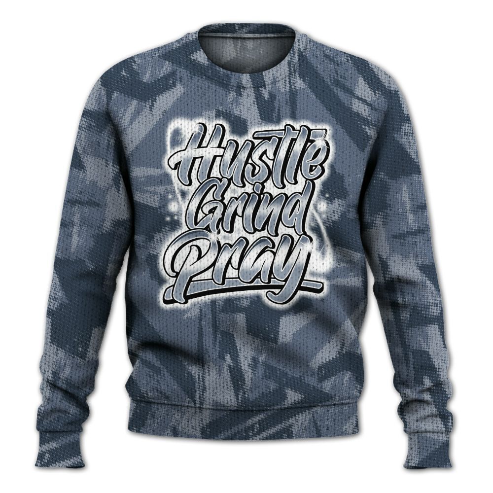 Knitted Sweater To Match Low Diffused Blue 11s - Hustles And Prayer Graphic Halftone