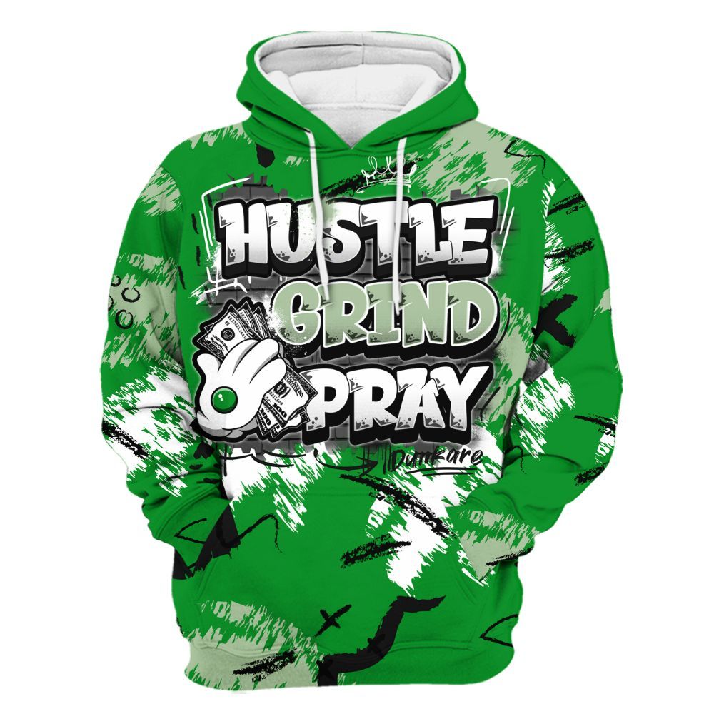 Hoodie To Match Green Spark CJ1 T-Rex - Hustle Grind Pray Graphic Street Style All Over Print