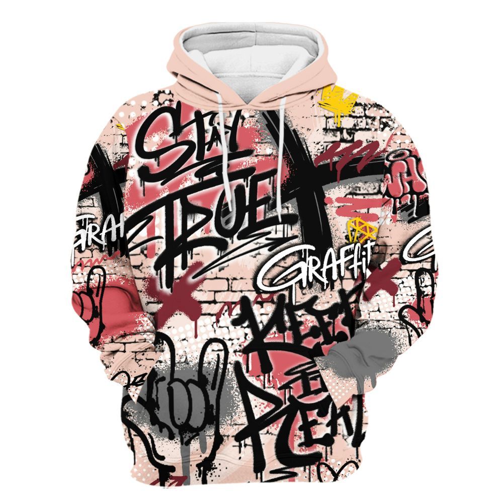 Hoodie To Match Washed Coral 2s Shirt, True It Real Graffiti Streetwear All Over Print