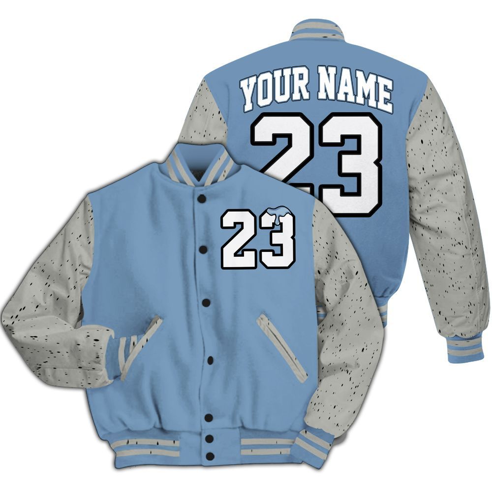 Varsity Jacket To Match University Blue 4s - Custom Name Number 23 Drip All Over Print