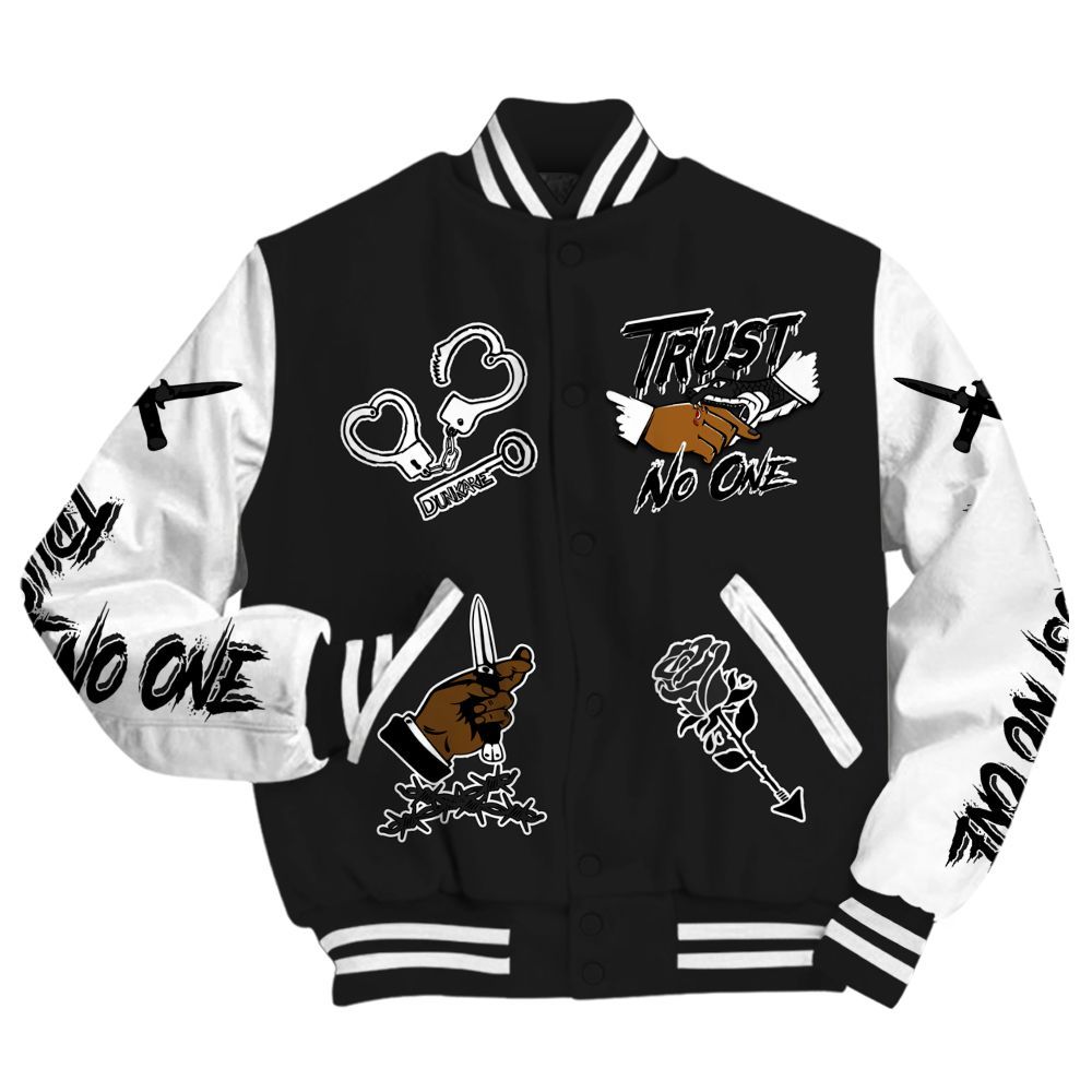Varsity Jacket To Match Black Cat NET 4s - Trust No One Dripping All Over Print
