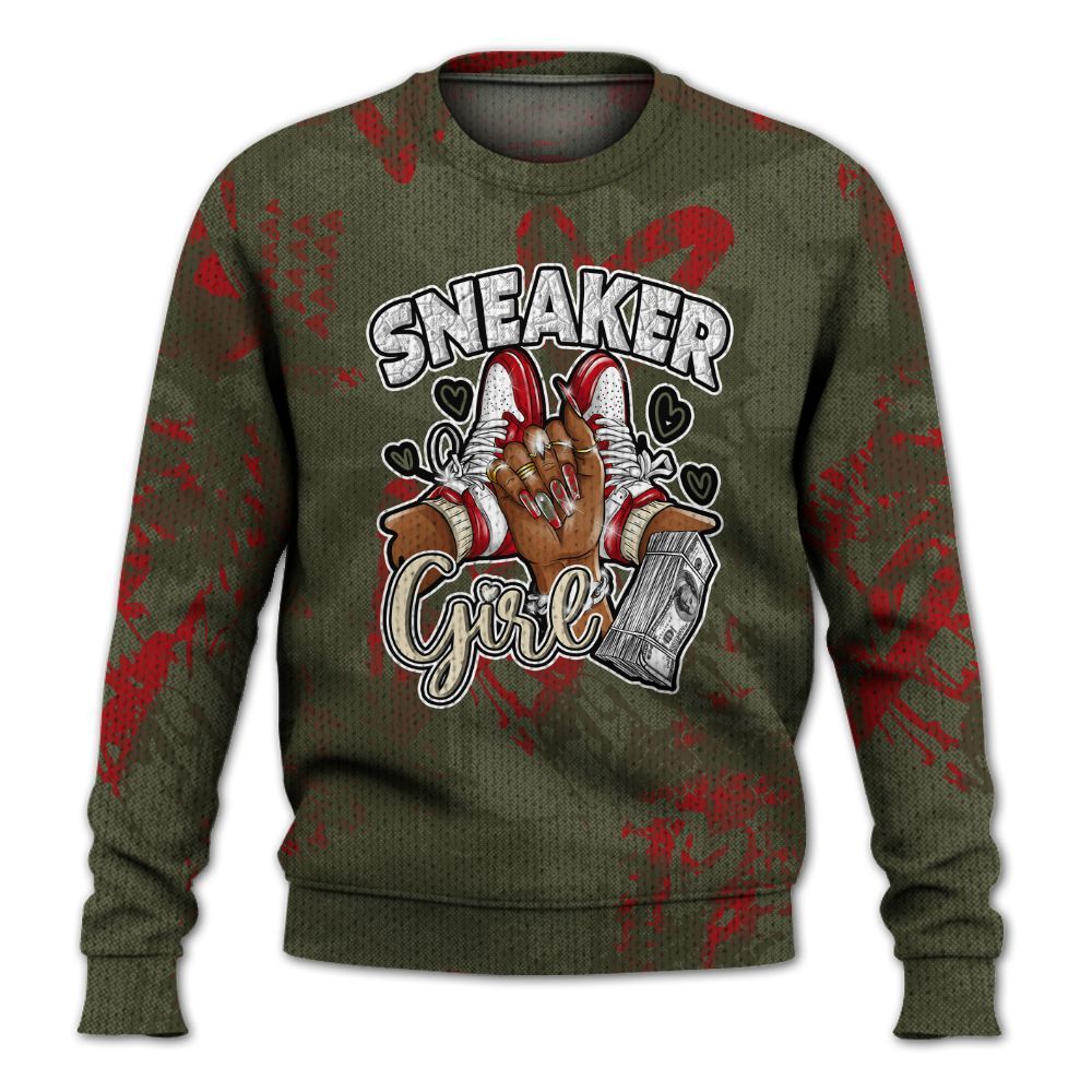 Knitted Sweater To Match Travis Scott Low OG Medium Olive 1s - Sneakerz Girlz Heart Grunge