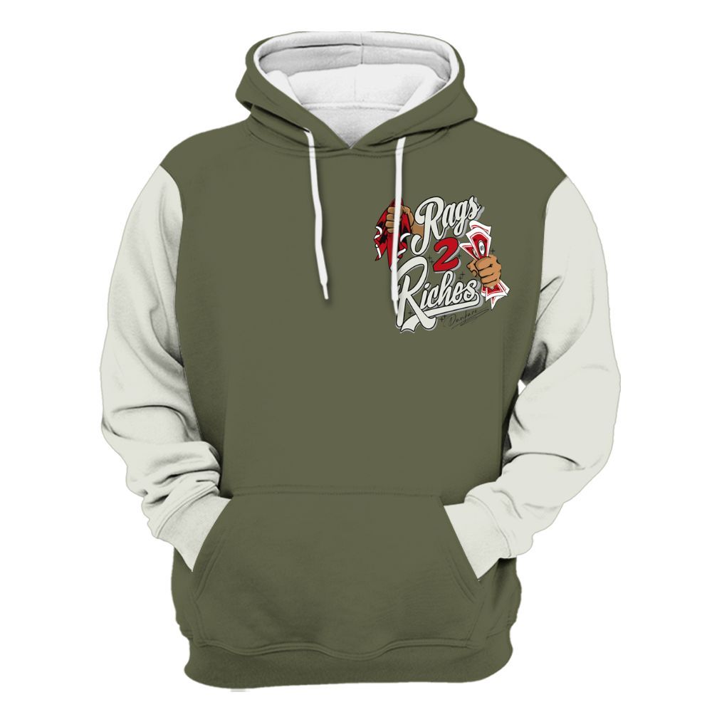 Hoodie To Match Low OG Medium Olive 1s Varsity Jacket, Custom Name Rag 2 Riches All Over Print