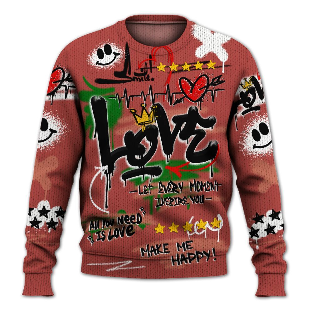 Knitted Sweater To Match Dune Red 13s - Happy Love Beats Graffiti Streetwear