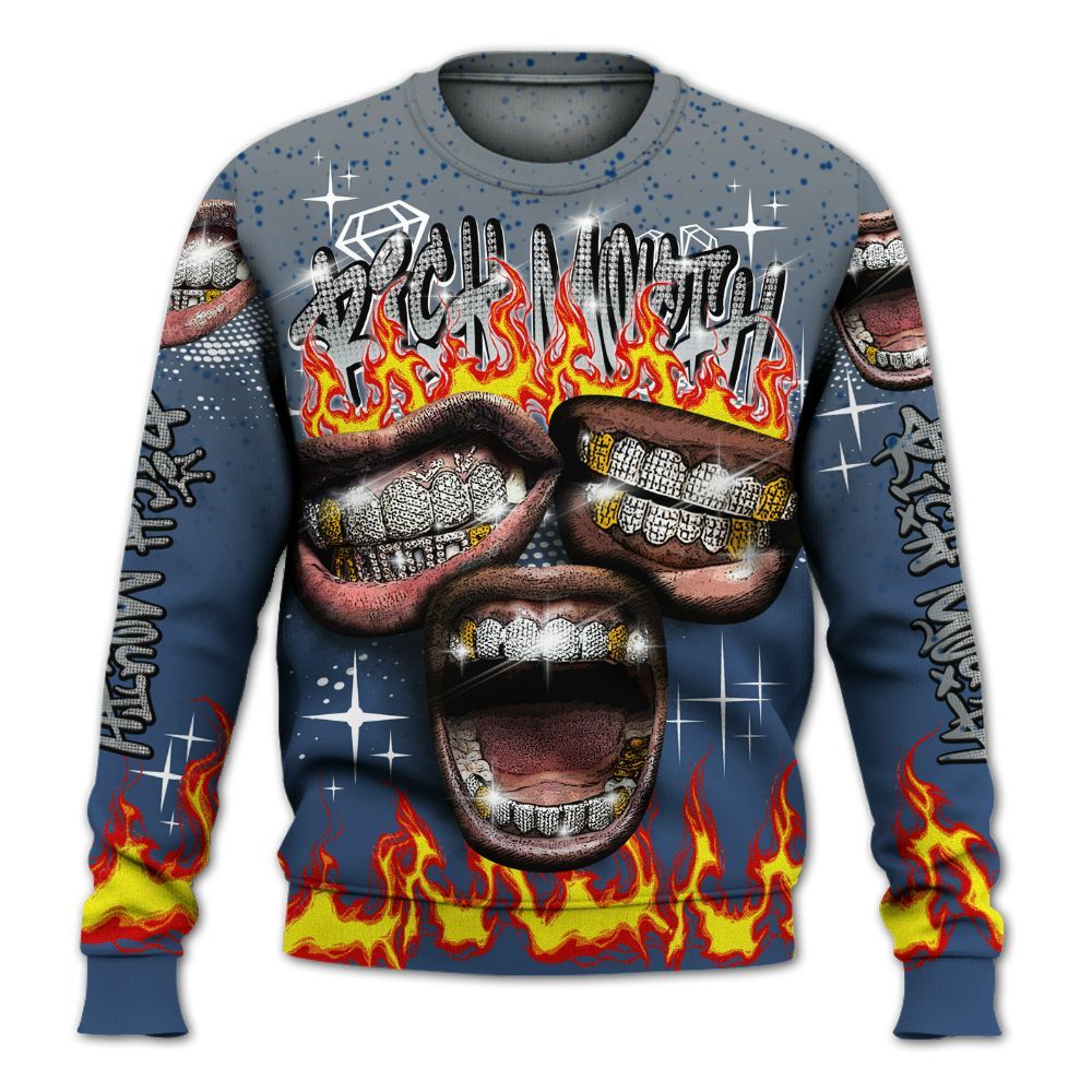 Sweatshirt To Match Midnight Navy 4s - Rich Mouth Fire Rap Retro 90s All Over Print