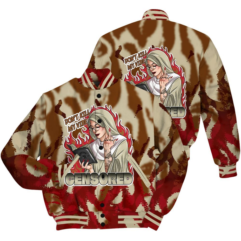 Varsity Jacket To Match Archaeo Brown 5s Shirt - Censoredz Burn All Over Print
