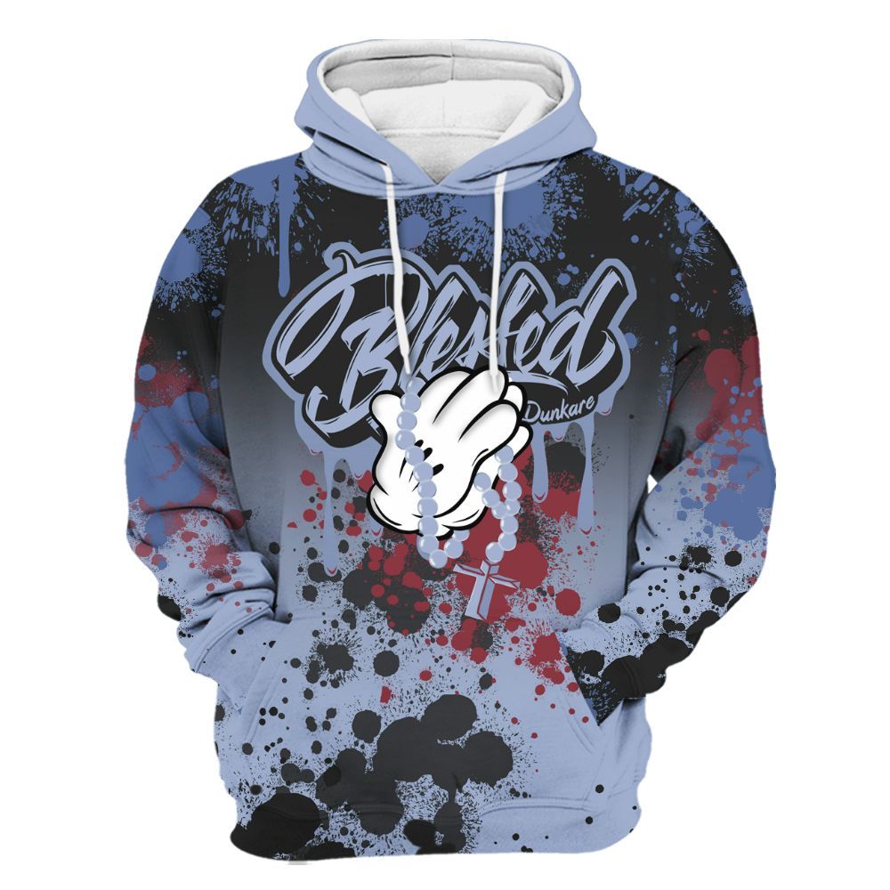 Hoodie To Match Black Metallic 5s - God Blessed Ink Drip All Over Print