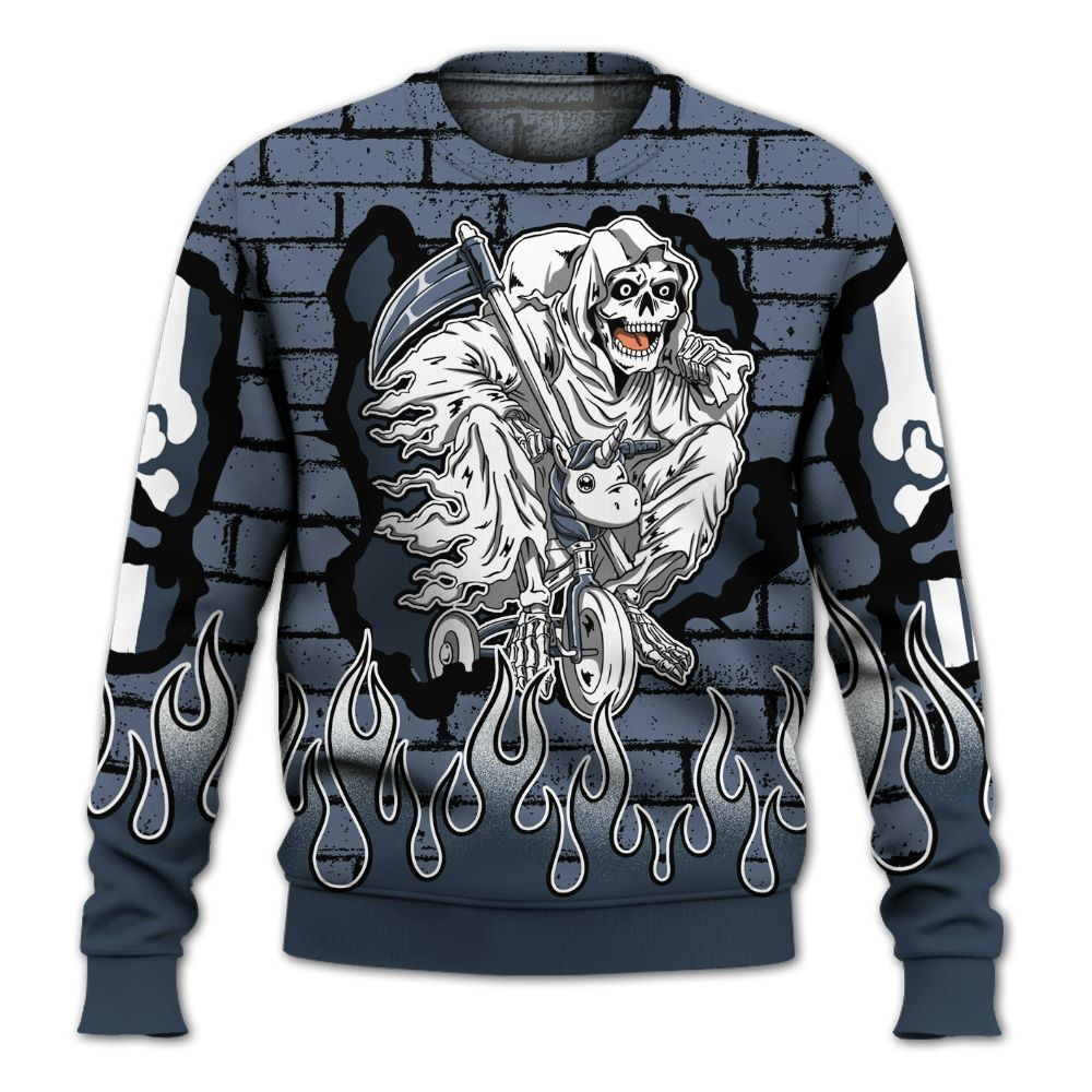 Sweatshirt To Match Low Diffused Blue 11s - Self Make Skeleton Crashed All Over Print