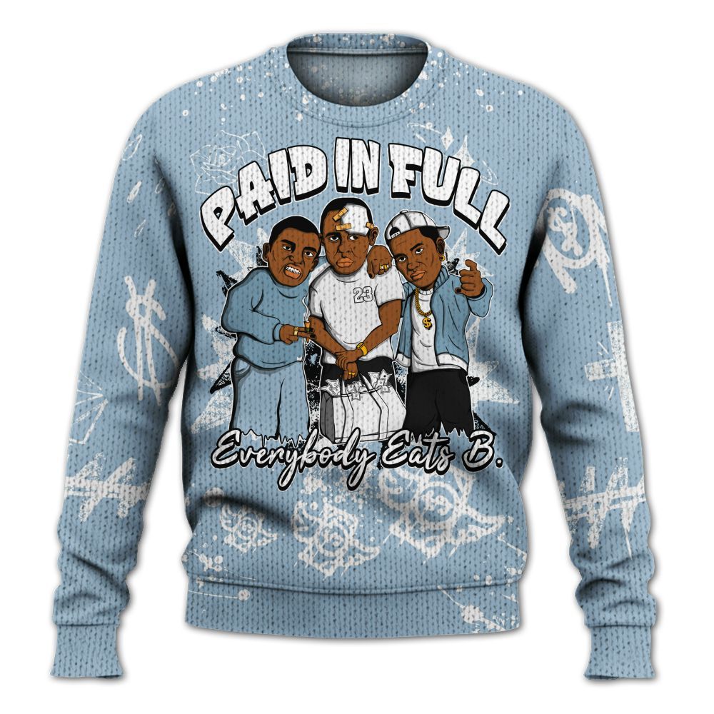 Knitted Sweater To Match Mid Ice Blue 1s - Everybody Paid In Full Crayon