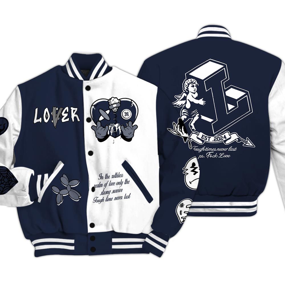 Varsity Jacket To Match Midnight Navy 13s - Loser Lover Heart F Ck Love Baseball Varsity Jacket Outfit Unisex