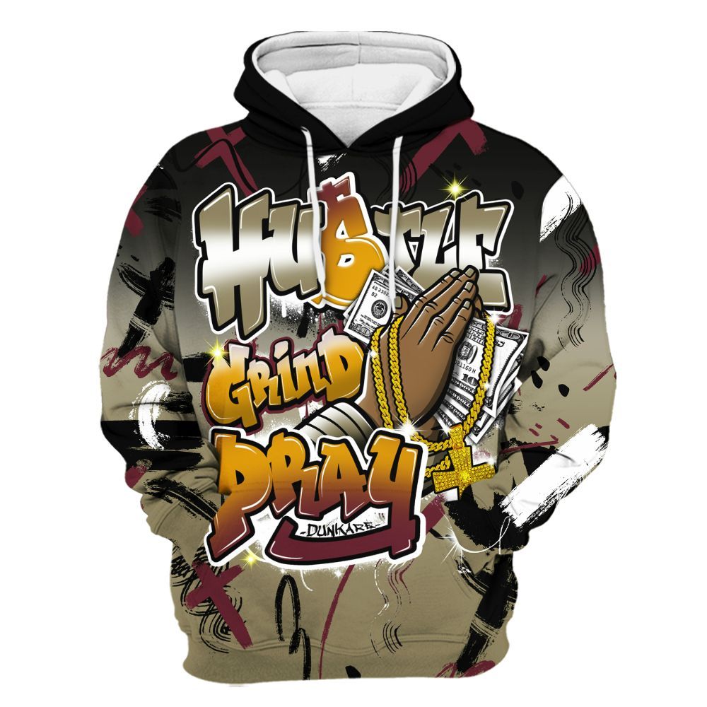 Hoodie To Match Black Olive 7s - Money Hustle Grind Pray All Over Print