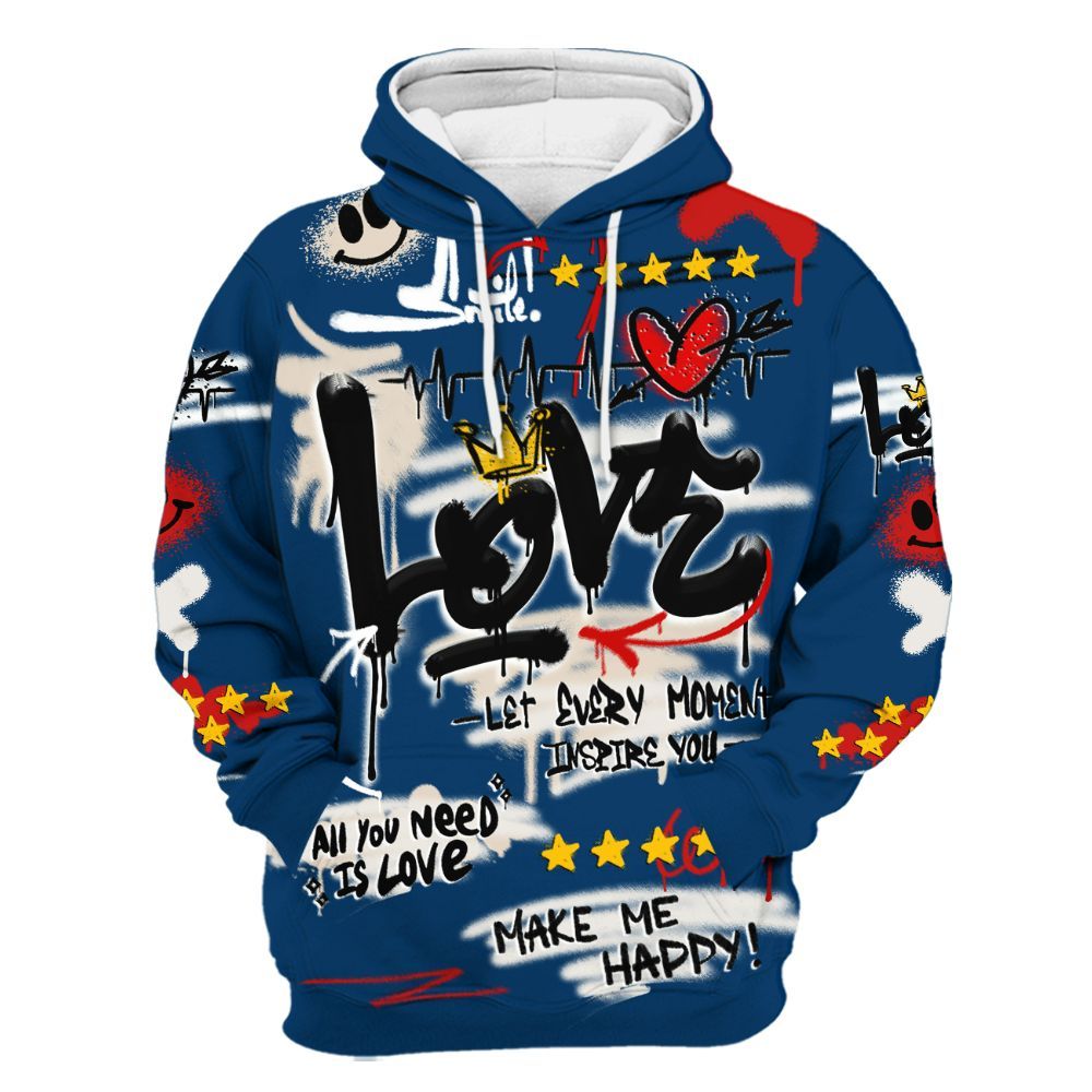 Hoodie To Match Retro Rare Air 11s - Happy Love Beats Graffiti Streetwear All Over Print