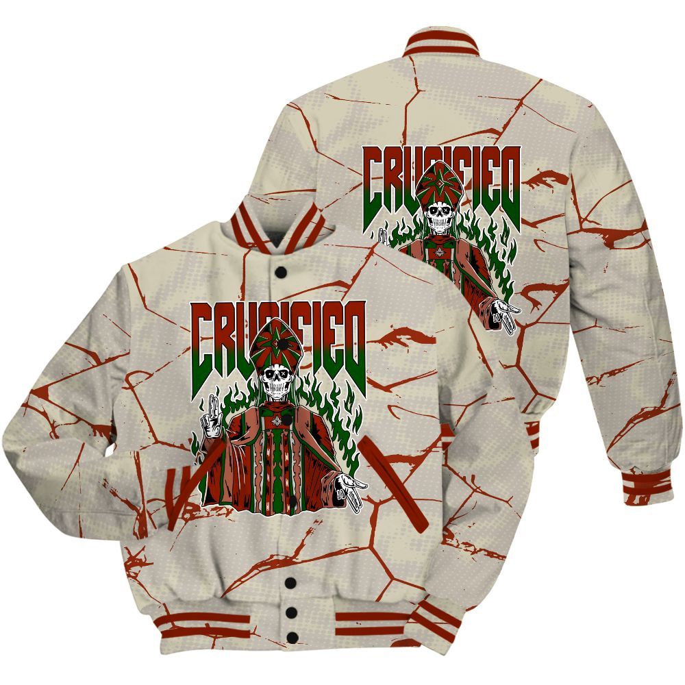 Varsity Jacket To Match El Grito 5s Shirt - Crucified Skeleton Crack All Over Print