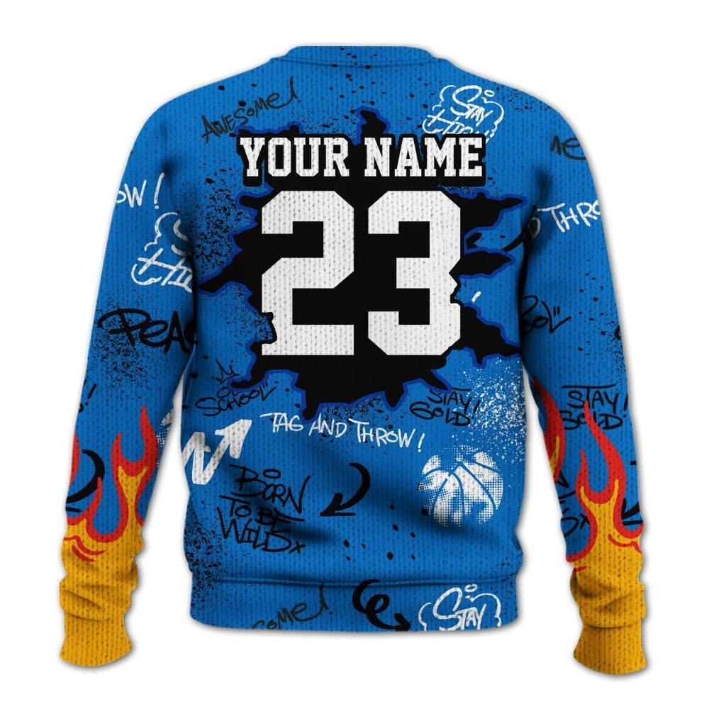 Knitted Sweater To Match Blueberry 12s - Number 23 Basketball Bear Custom Name