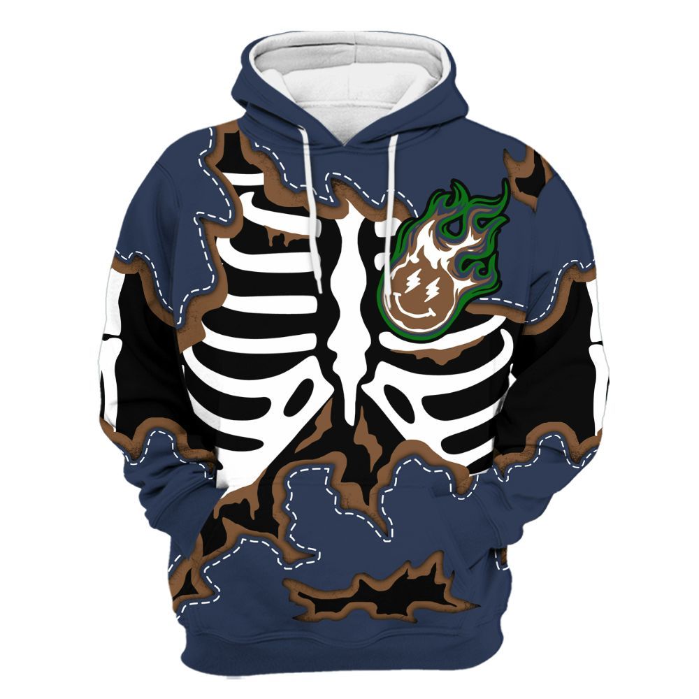 Hoodie To Match Midnight Navy 13s - Skeleton Smiley Face All Over Print