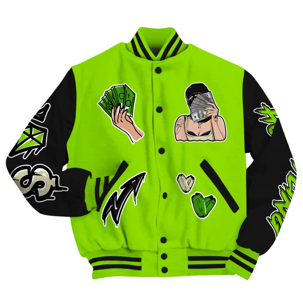 Varsity Jacket To Match Electric Green 6s - Hustling Unique All Over Print