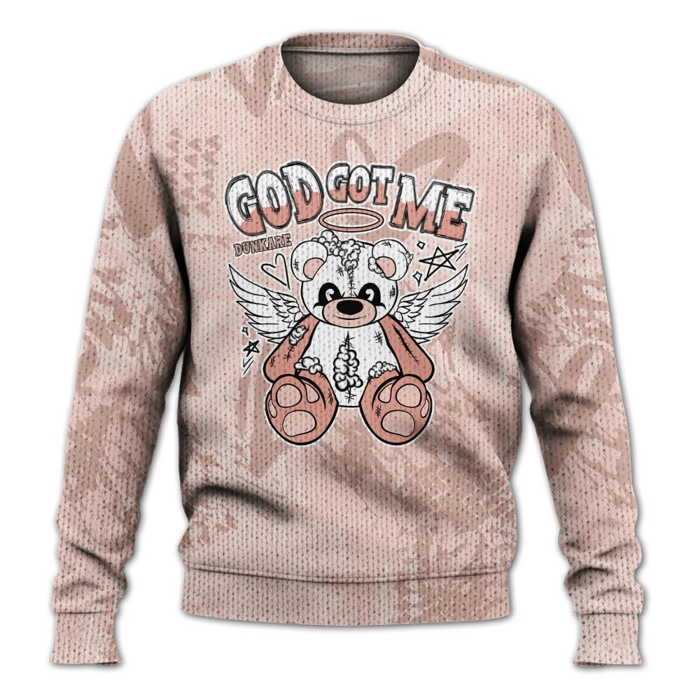 Knitted Sweater To Match Low Legend Pink 11s - Gods Guides Me Bear Heart Grunge