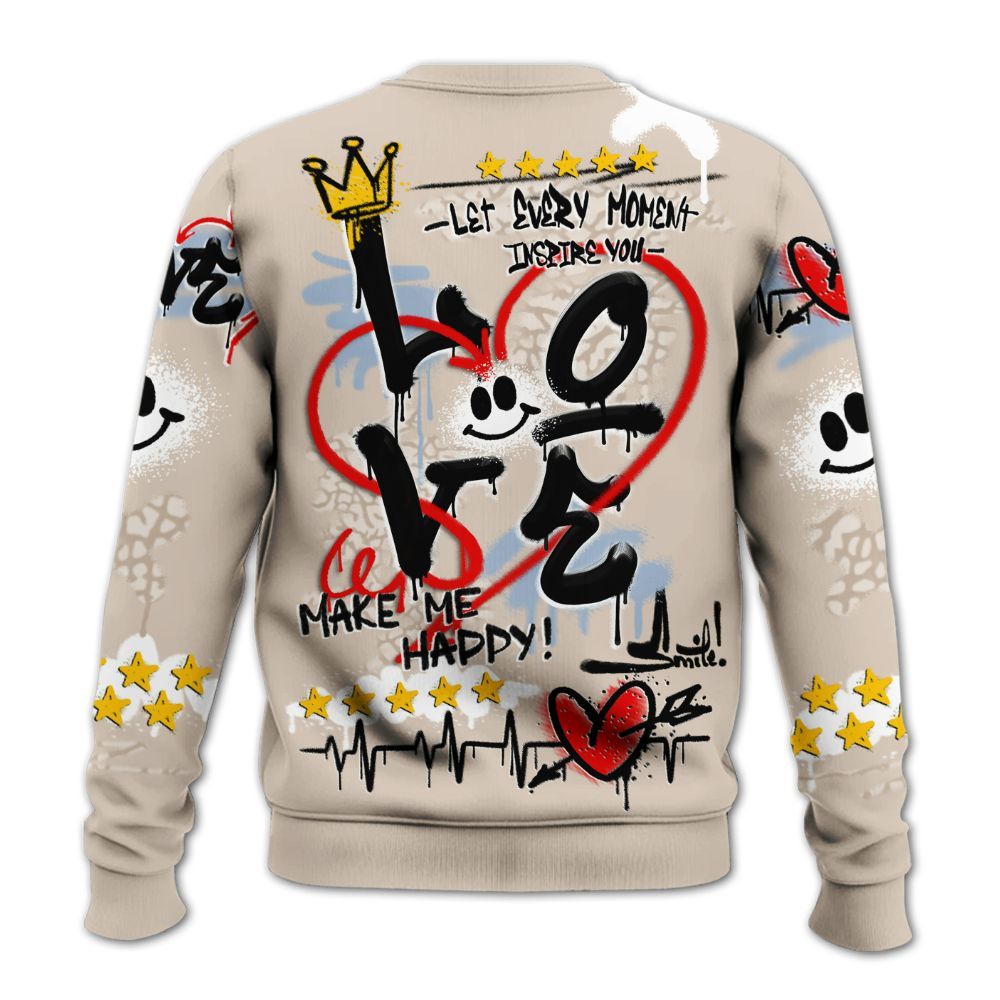 Sweatshirt To Match Desert Sand 3s - Happy Love Beats Graffiti Streetwear All Over Print