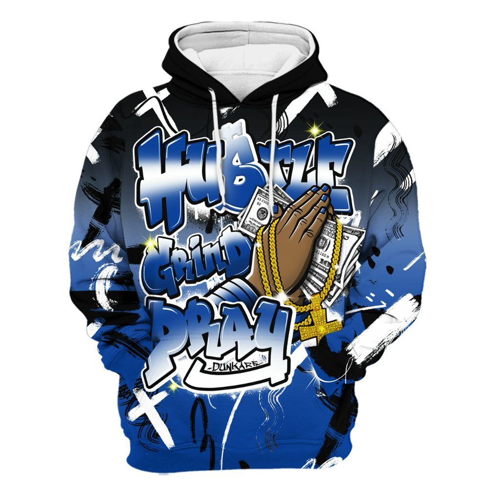 Hoodie To Match Hyper Royal 12s - Money Hustle Grind Pray All Over Print