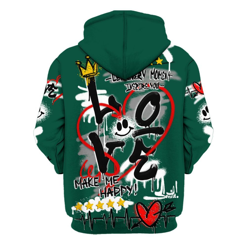 Hoodie To Match Oxidized Green 4s - Happy Love Beats Graffiti Streetwear All Over Print