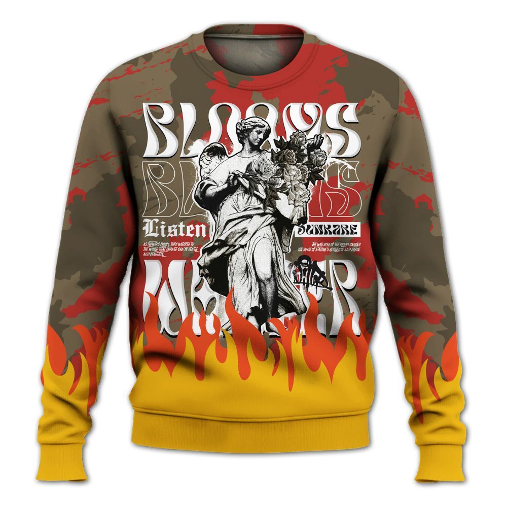 Sweatshirt To Match Olive 9s - Blooms Whisper Retro All Over Print