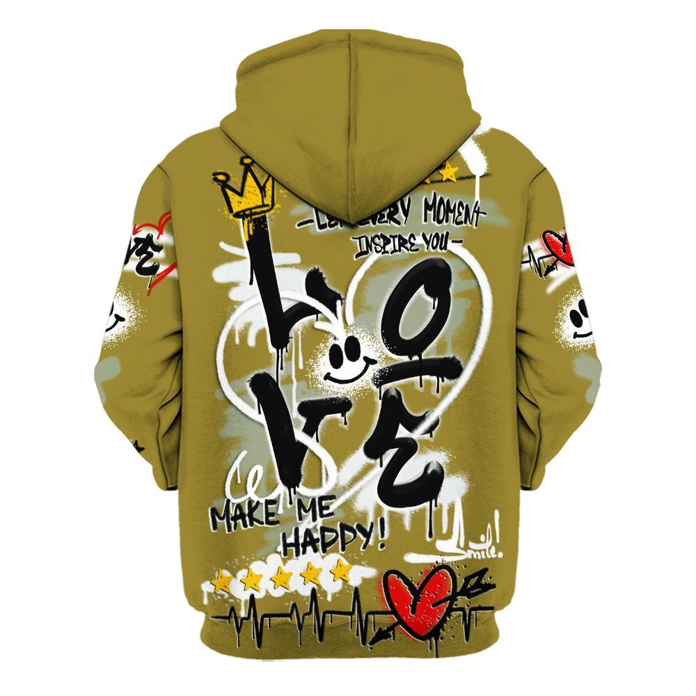 Hoodie To Match Air Flightposite Metallic Gold - Happy Love Beats Graffiti Streetwear All Over Print