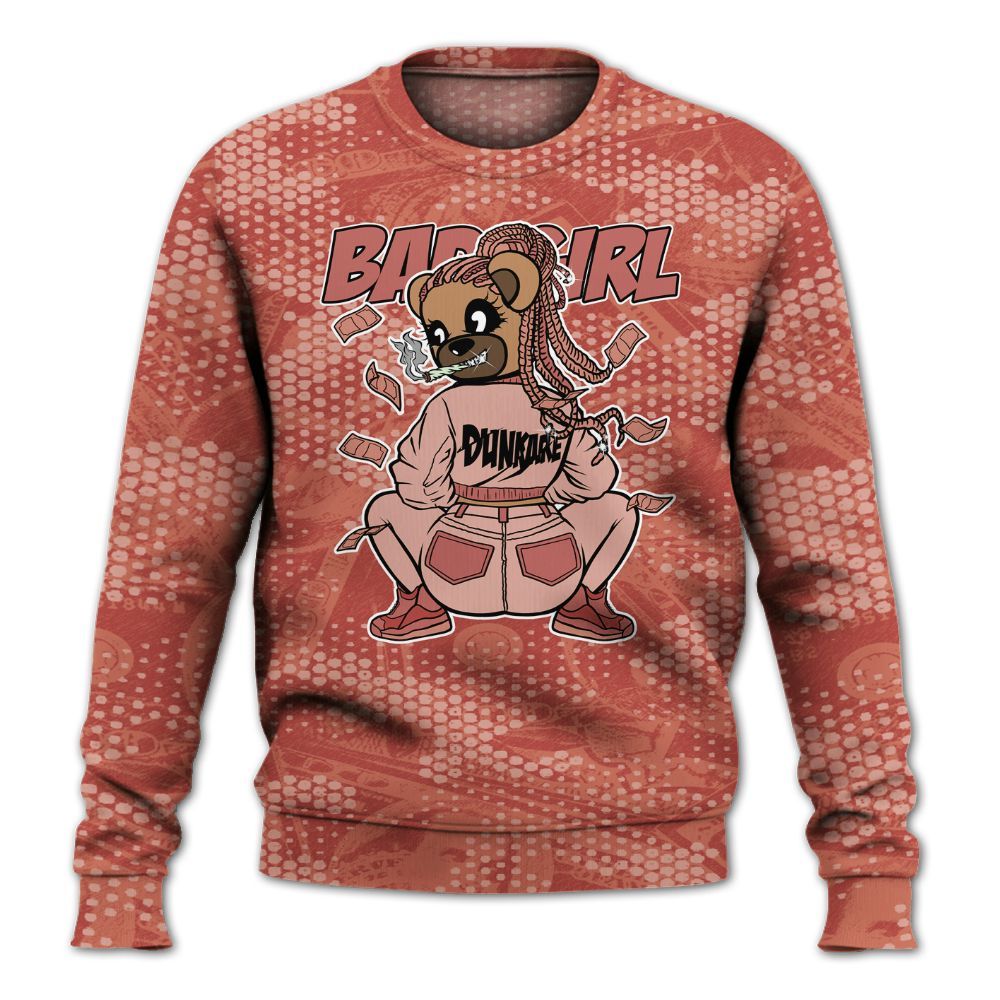 Sweatshirt To Match Dune Red 13s - Rebellious Girl Bear Banknotes Art All Over Print