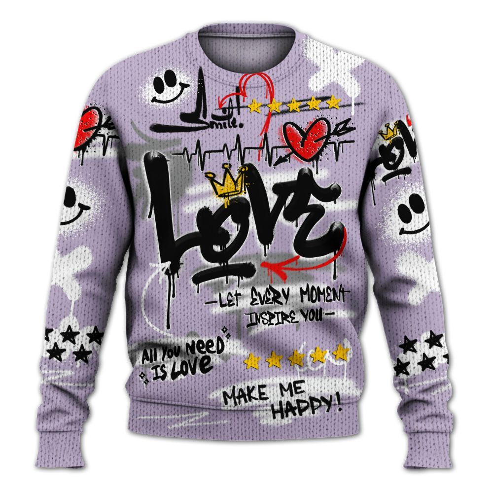 Knitted Sweater To Match Low Pure Violet 11s - Happy Love Beats Graffiti Streetwear