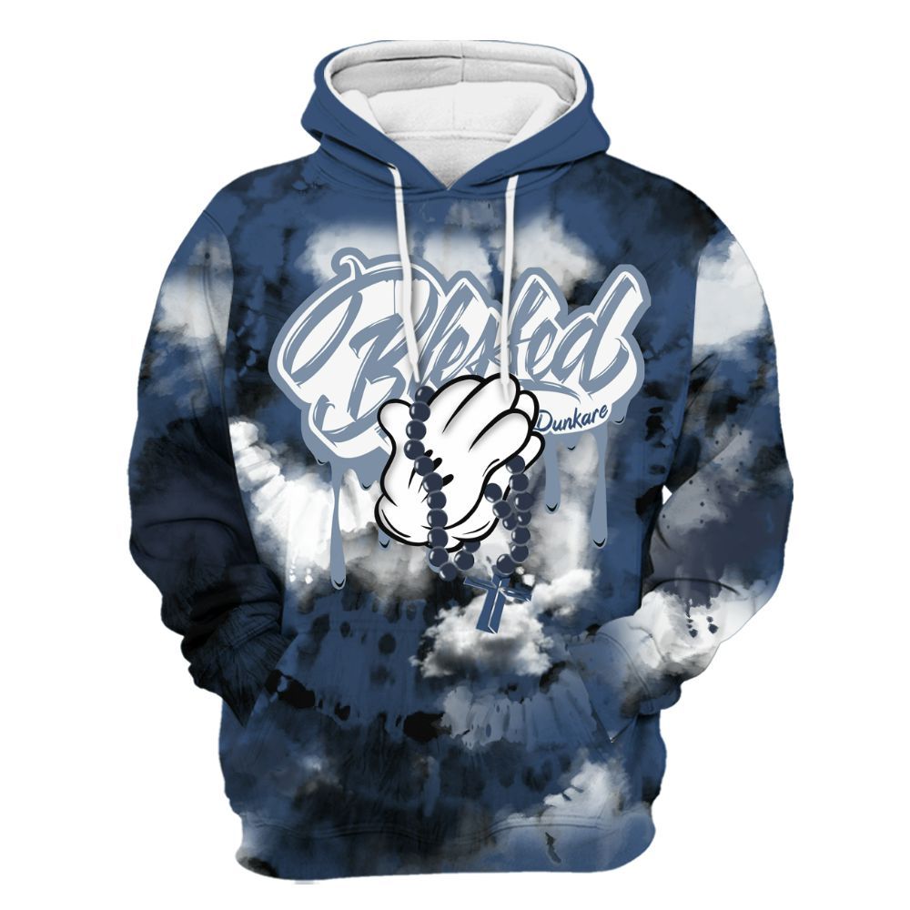 Hoodie To Match Midnight Navy 4s - God Blessed Tie Dye All Over Print