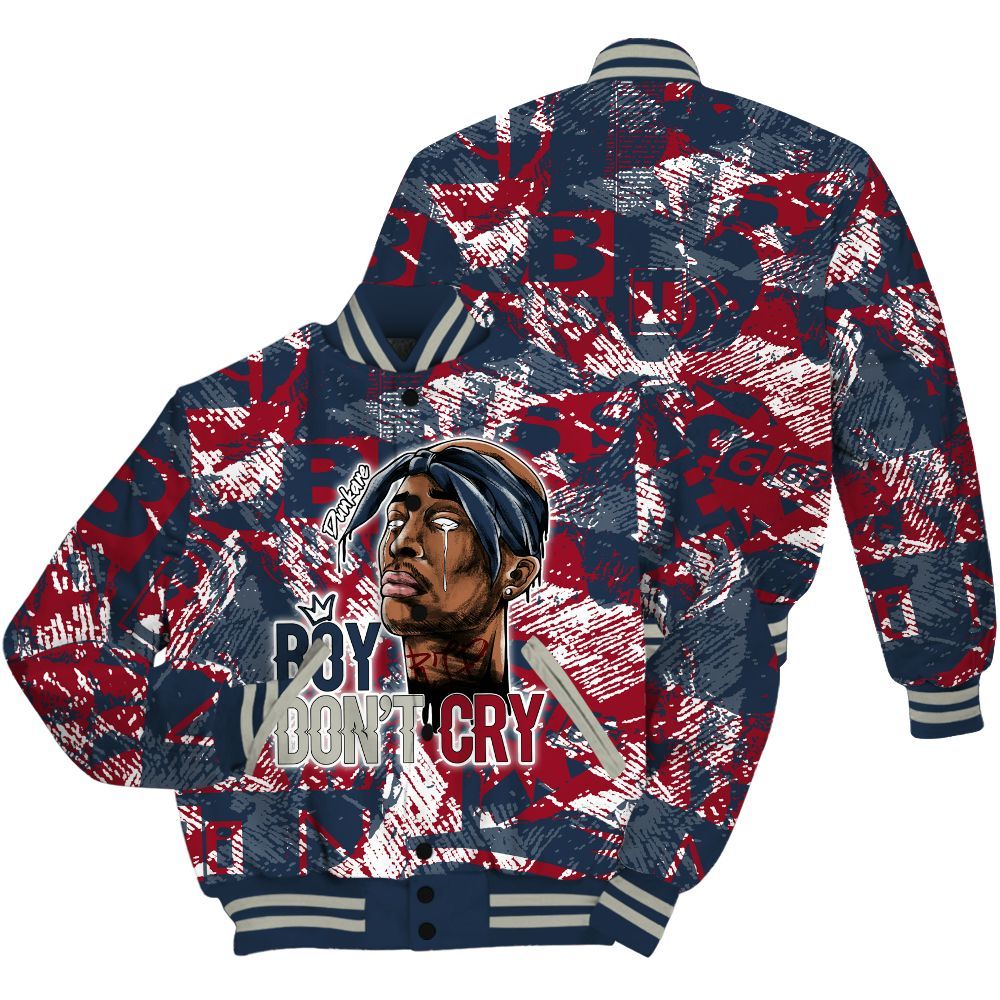 Varsity Jacket To Match Navy Blue 2024 6s Shirt, Boiz Ain't Cry Unique Abstract All Over Print