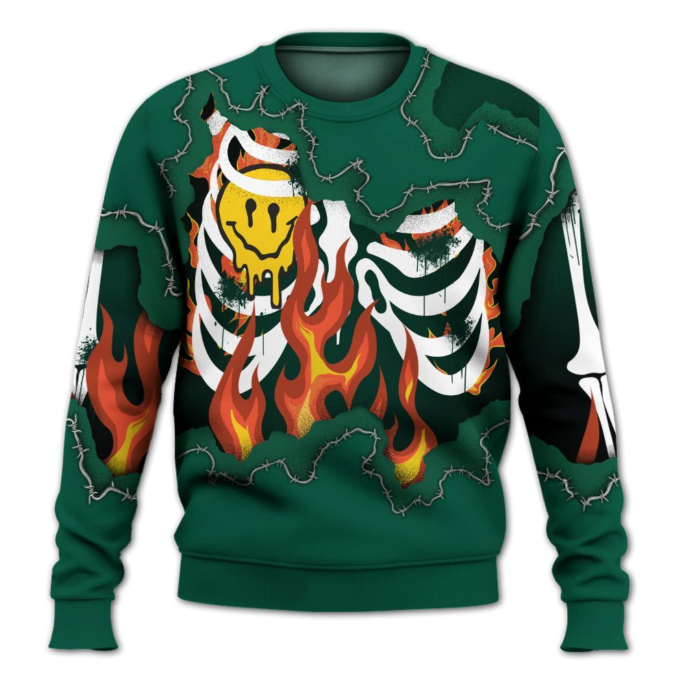 Sweatshirt To Match Oxidized Green 4s - Skeleton On Fire Skrrt All Over Print