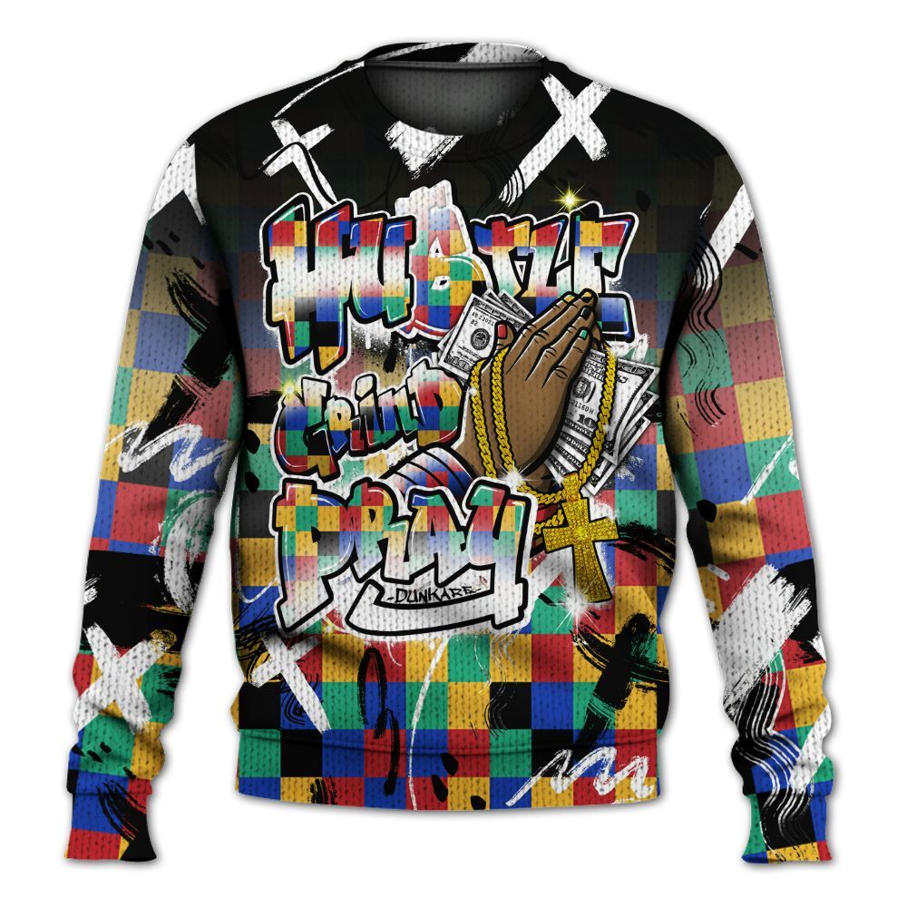 Knitted Sweater To Match Air Rainbow Weave - Money Hustle Grind Pray