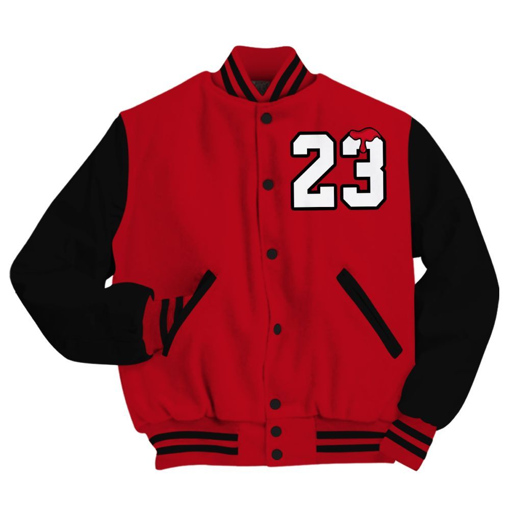 Varsity Jacket To Match Bred Velvet 11s - Custom Name Number 23 Drip All Over Print