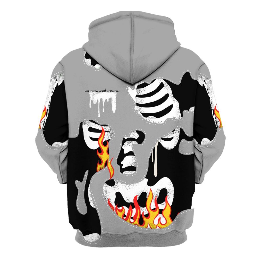 Hoodie To Match Black Wolf Grey 12s - Skeleton Smile Flame Drip All Over Print