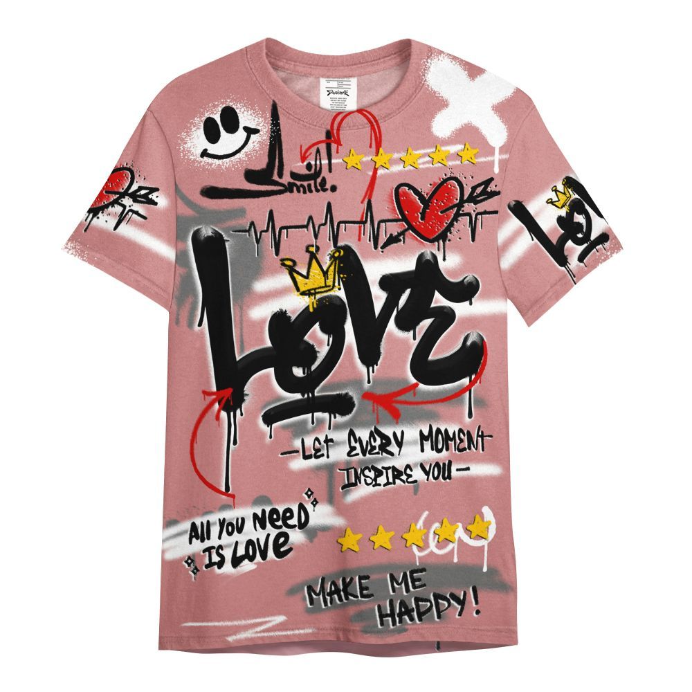 Shirt To Match Low OG Rust Pink 1s - Happy Love Beats Graffiti Streetwear All Over Print
