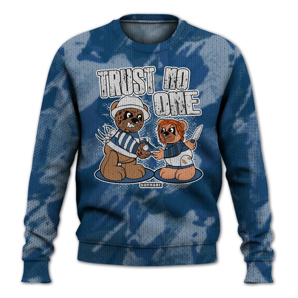 Knitted Sweater To Match High OG Midnight Navy 1s - Trust No One Bear Abstract Halftone