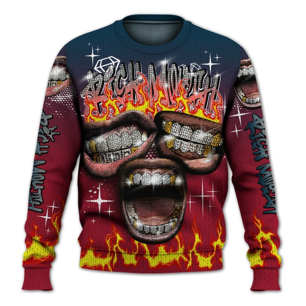 Knitted Sweater To Match Mid Multi Color 2022 1s - Rich Mouth Fire Rap Retro 90s