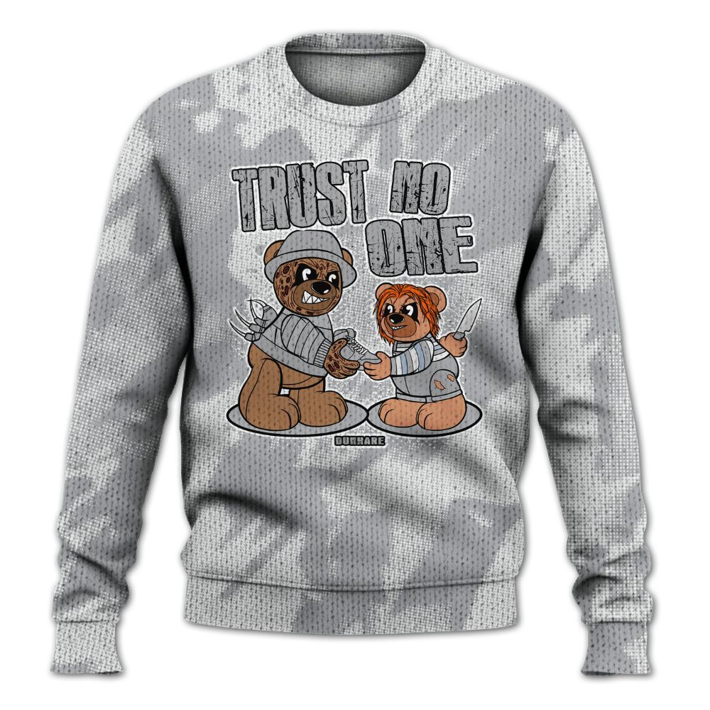 Knitted Sweater To Match Low OG Wolf Grey 1s - Trust No One Bear Abstract Halftone