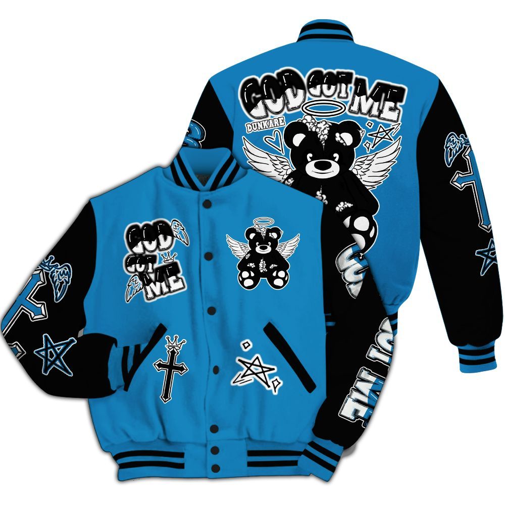 Varsity Jacket To Match Retro University Blue 9s - Gods Guides Me Bear All Over Print