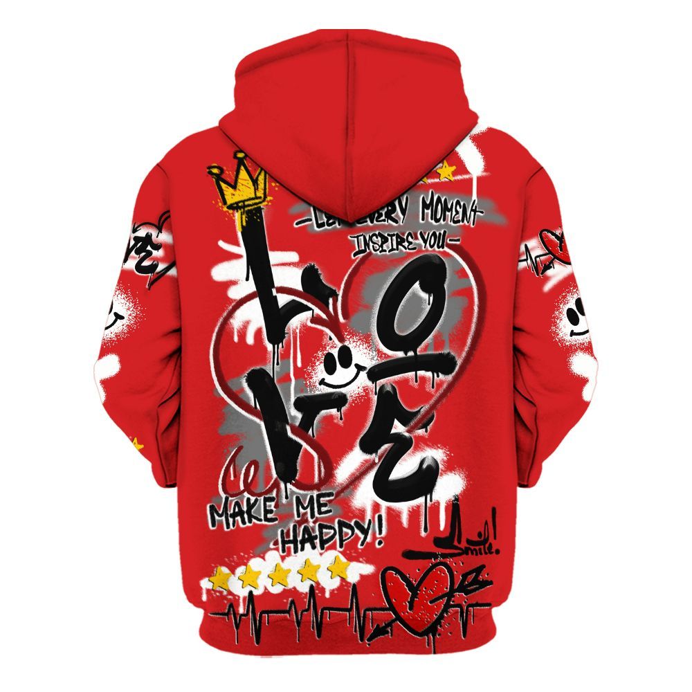 Hoodie To Match Low Bred 11s - Happy Love Beats Graffiti Streetwear All Over Print