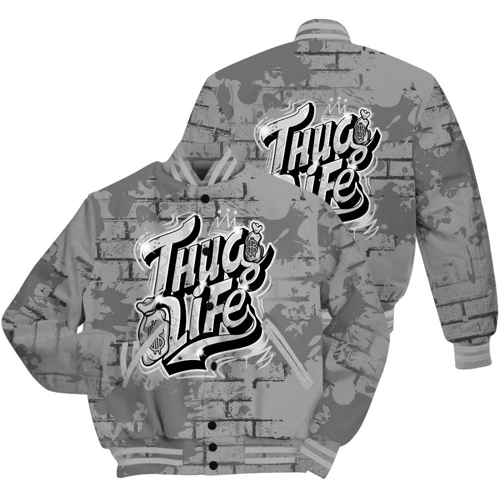 Varsity Jacket To Match Black Wolf Grey 12s Shirt - Free Thug Living Graphic Brick Art All Over Print