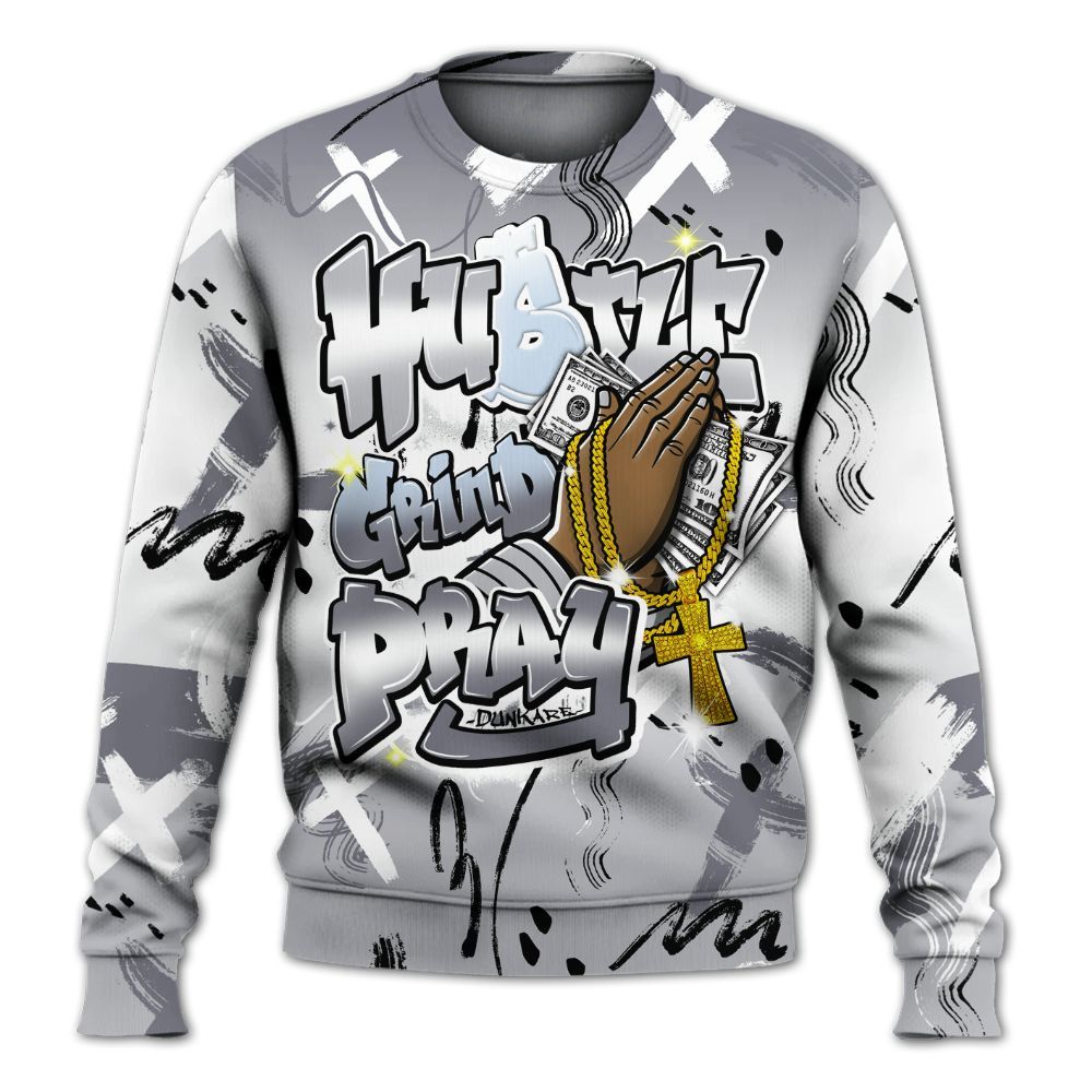Sweatshirt To Match Low Cement Grey 11s - Money Hustle Grind Pray All Over Print