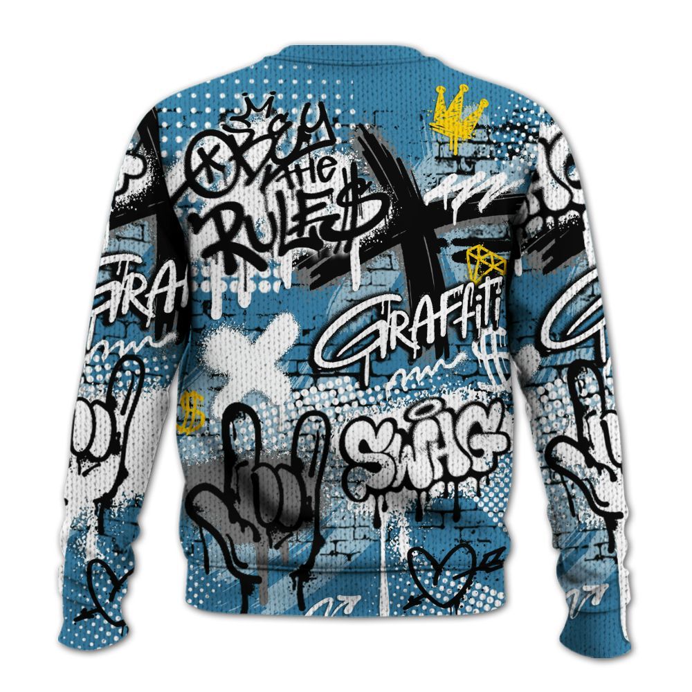 Knitted Sweater To Match High OG UNC Reimagined 1s - True It Real Graffiti Streetwear