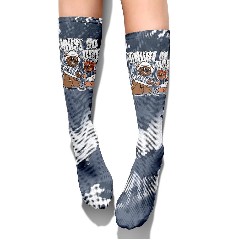 Sock To Match Low Diffused Blue 11s - Trust No One Bear Halloween Abstract Halftone