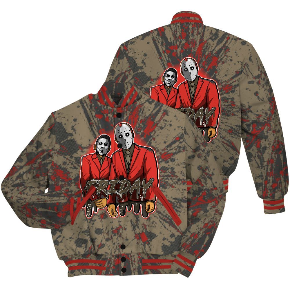 Varsity Jacket To Match Olive 9s Shirt - Friday Halloween Graphic Luxury All Over Print